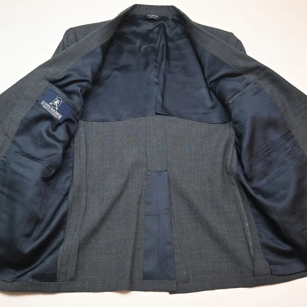 Vtg USA Made 44R 34x30 Blue Glenn Check Wool Bootcut Mens Jacket Pants Suit